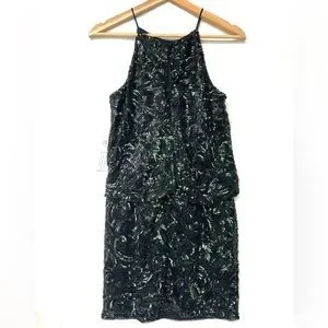 Aidan Mattox | Dresses | Aidan Mattox Sequins Beaded Blouson Halter Mini  Dress Black Green Size 4 | Poshmark